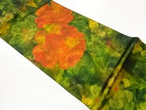 ふくれ織　花菱模様織り出し袋帯